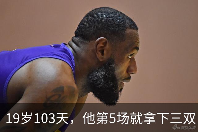 19岁103天，他第5场就拿下三双，仅次于一人